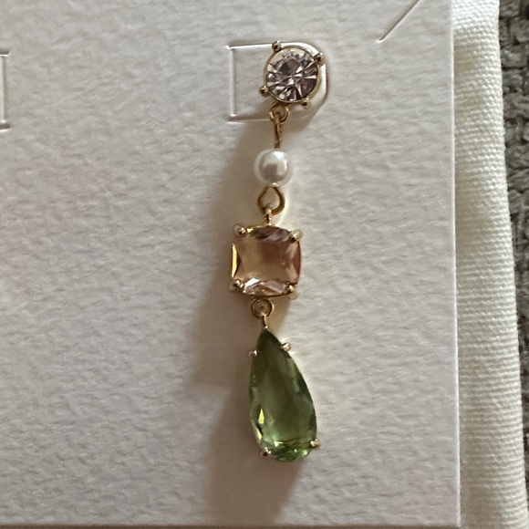 Chic Gold and Green Crystal Drop Earrings - Picture 3 of 4